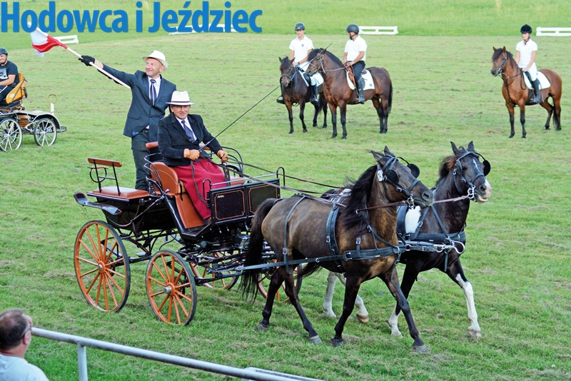 Jedyna polska ekipa zaprzęgowa - Stanisław Stasiowski powozi klaczami Wiwien i Obca-W, luzakuje Kazimierz Jachym