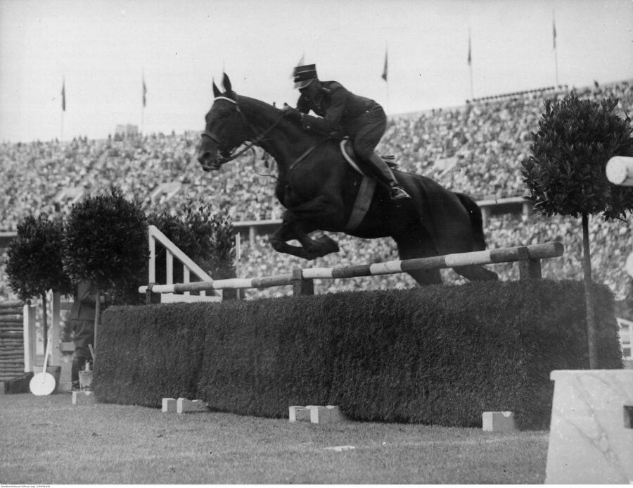 Henryk Leliwa-Roycewicz na koniu Arlekin III – Letnie Igrzyska Olimpijskie w Berlinie, 1936 r.