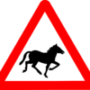 drogowy znak ostrzegawczy z koniem w środku